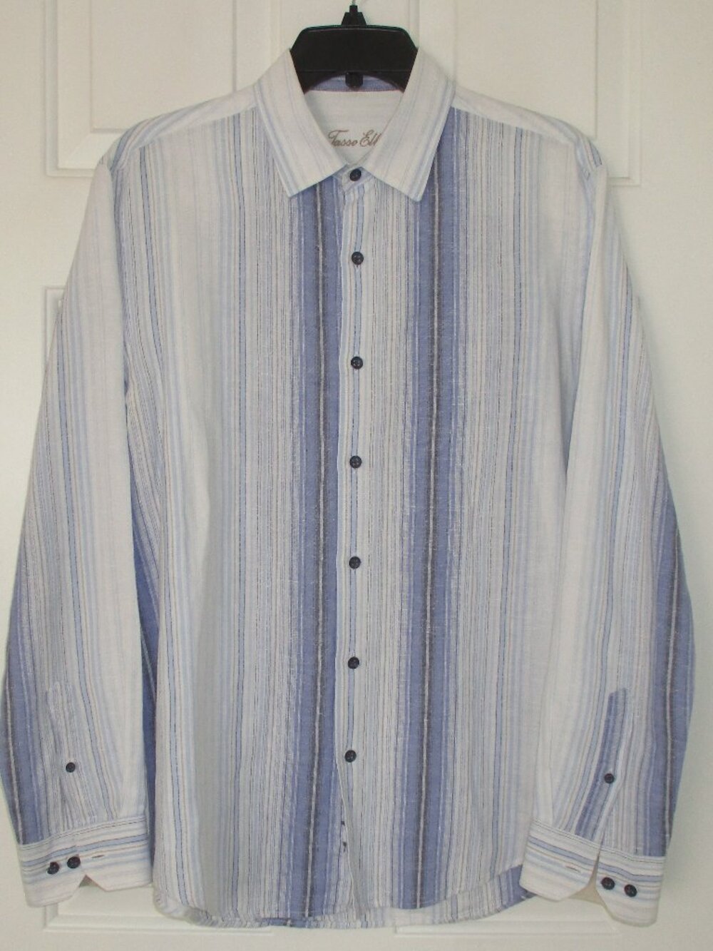 Tasso Elba Mens L/S Blue White Linen Cotton Casual Shirt NWOT- Size 15.5/32 or M
